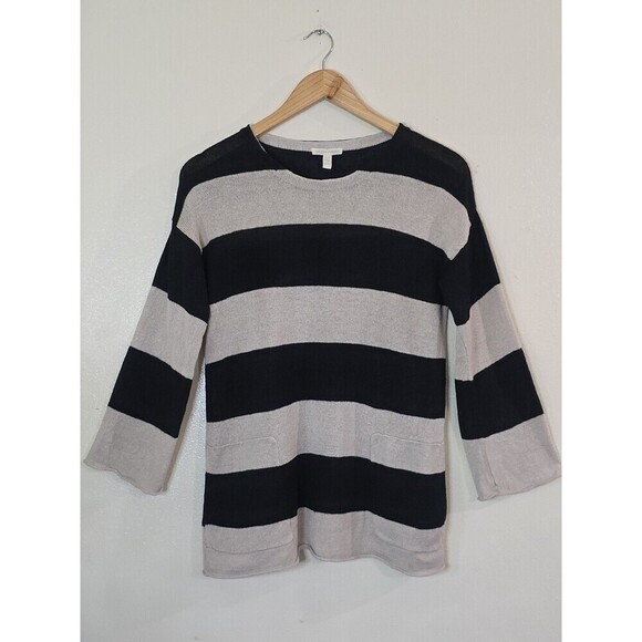 Eileen Fisher Sweaters - Eileen Fisher Organic Linen Sweater Women Size XXS Striped Beige Coastal Preppy